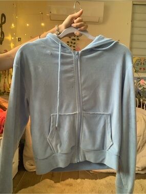 Light Blue Zip-Front Hoodie Sweater - Women's Crew/Scoop Neck
